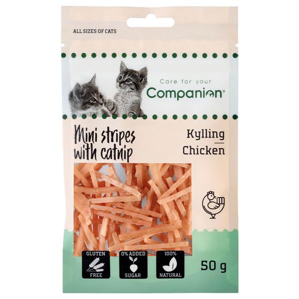 Companion Kat mini strimler m. kylling og catnip | 50g